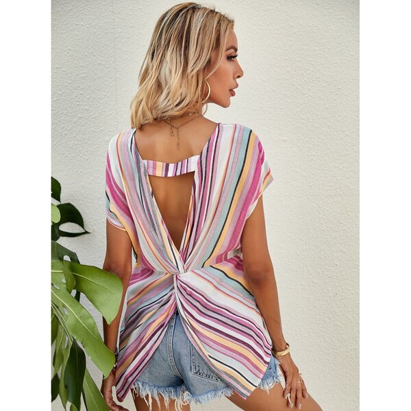 

Striped Twist Back Blouse, Multicolor