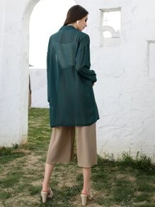 Sheer Chiffon Drop Shoulder Coat - Dark Green - View 2