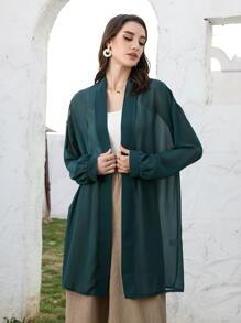 Sheer Chiffon Drop Shoulder Coat - Dark Green - View 4