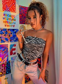 Aveloria 斑馬紋條紋抹胸上衣 - 黑與白 - 查看 6