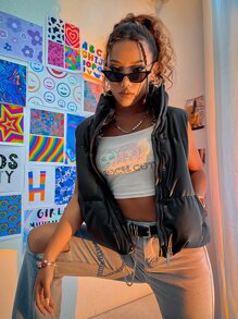 Aveloria Zip Up PU Puffer Gilet - Black - View 3