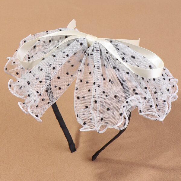 

Girls Polka Dot Bow Decor Headband, Black and white