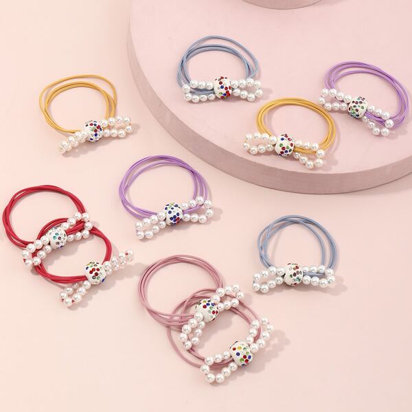

10pcs Toddler Girls Faux Pearl Decor Hair Tie, Multicolor