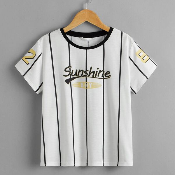 

Boys Letter Graphic Striped Tee, White