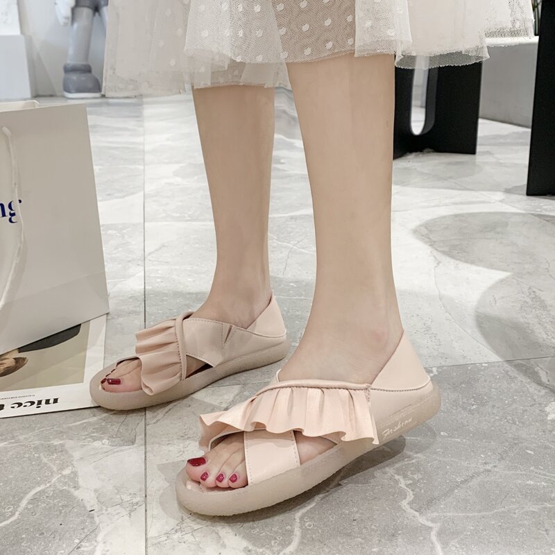 

Ruffle Strap Slingback Sandals, Baby pink
