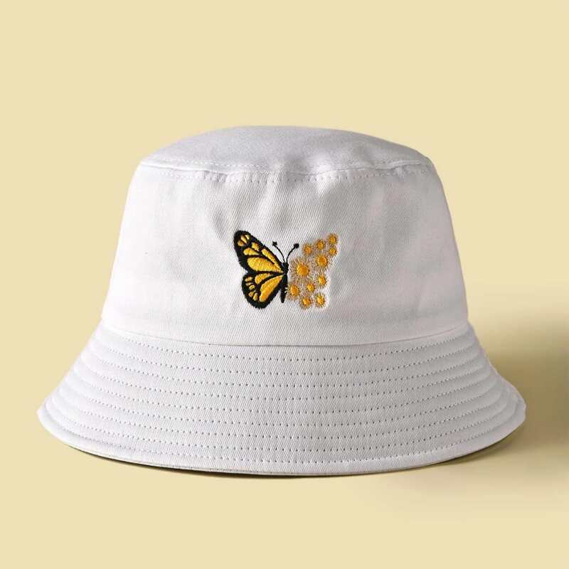 

Butterfly Embroidery Bucket Hat, White