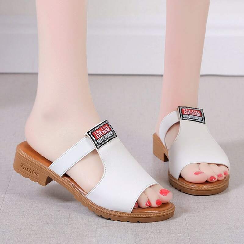 

Letter Patch Chunky Heeled Mules, White
