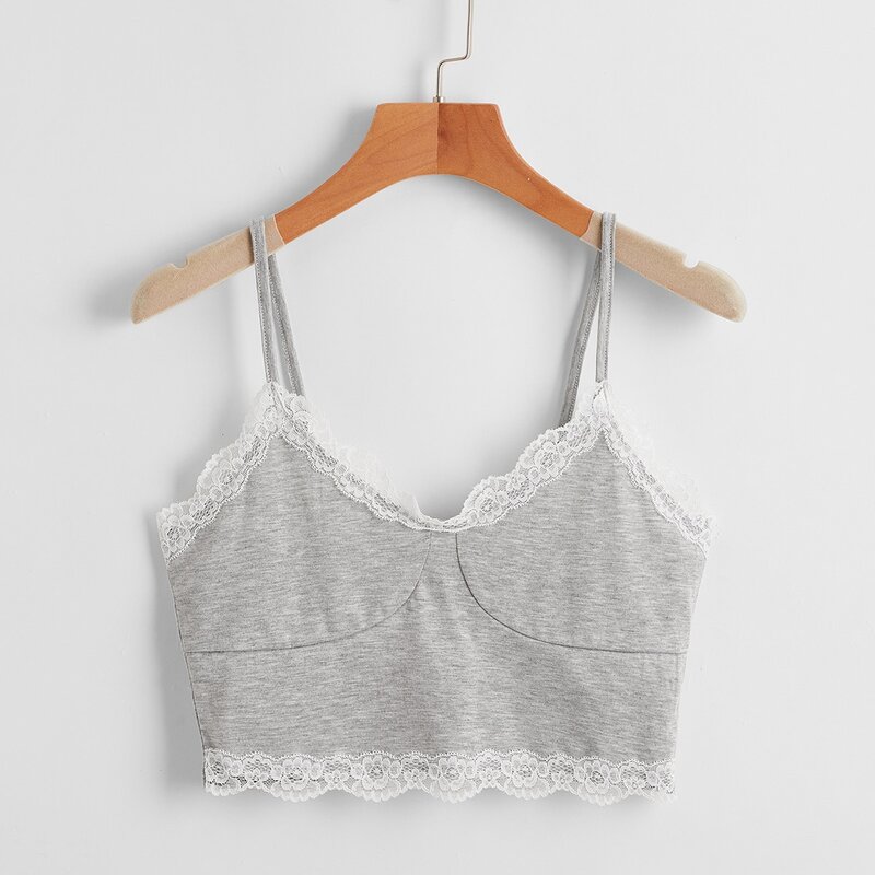 

Contrast Lace Crop Cami, Light grey