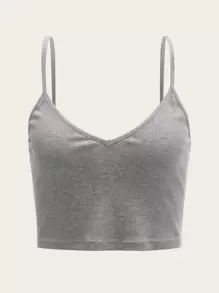 SHEIN EZwear 素色羅紋針織吊帶上衣 - 淺灰色 - 查看 1