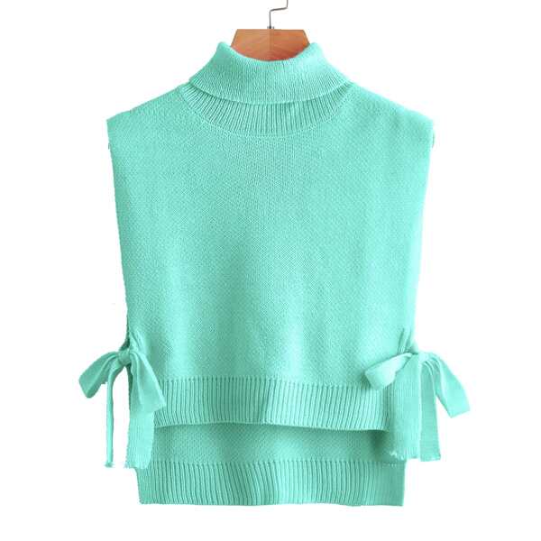 

Turtle Neck Knot Side Sweater Vest, Mint blue