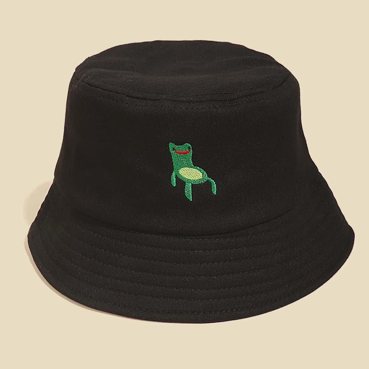

Frog Embroidery Bucket Hat, Black