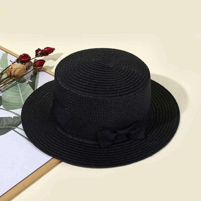 

Bow Decor Straw Hat, Black