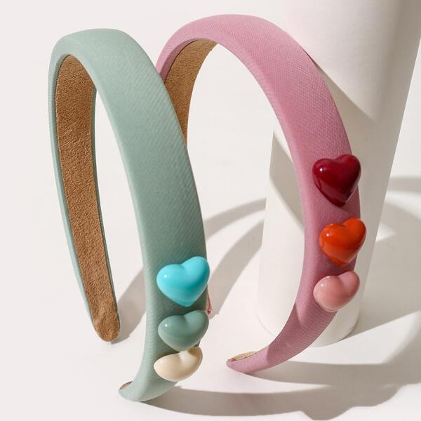 

2pcs Heart Decor Headband, Multicolor