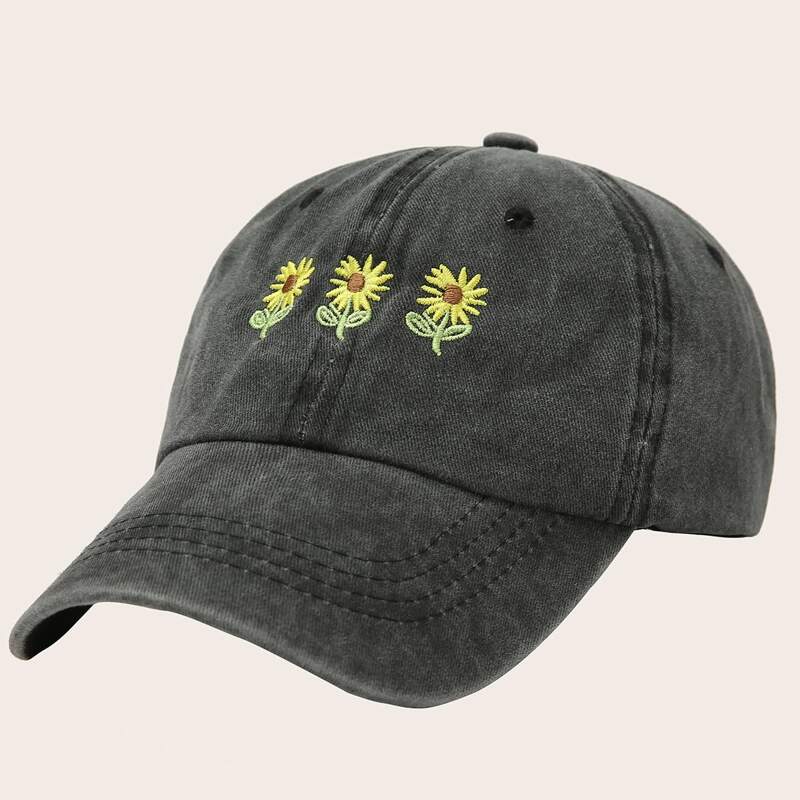 Guys Floral Embroidery Baseball Cap, Black
