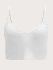 SHEIN EZwear 素色羅紋針織吊帶上衣 - 白色 - 查看 1