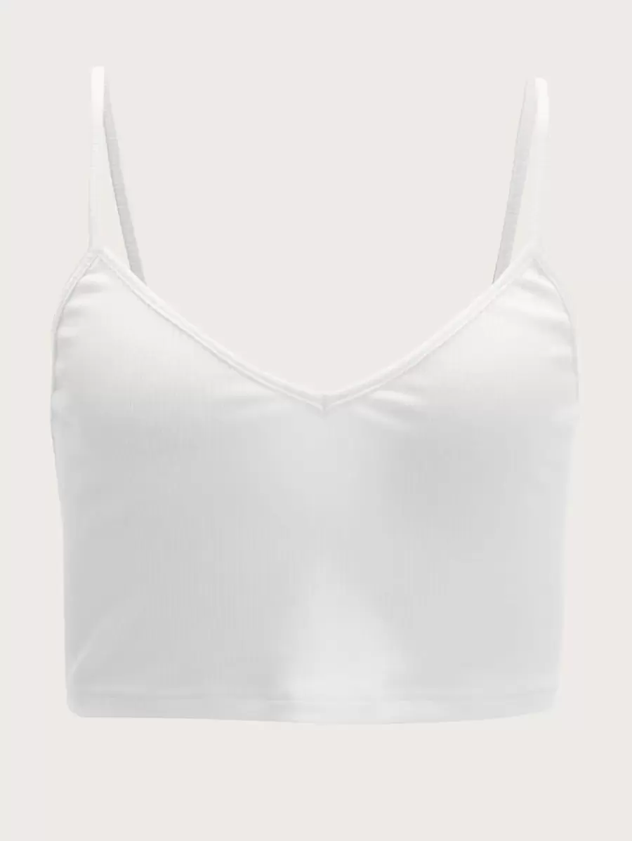 SHEIN EZwear 素色羅紋針織吊帶上衣 - 白色 - 查看 1