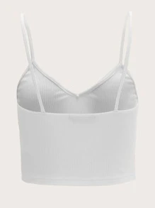 SHEIN EZwear 素色羅紋針織吊帶上衣 - 白色 - 查看 2