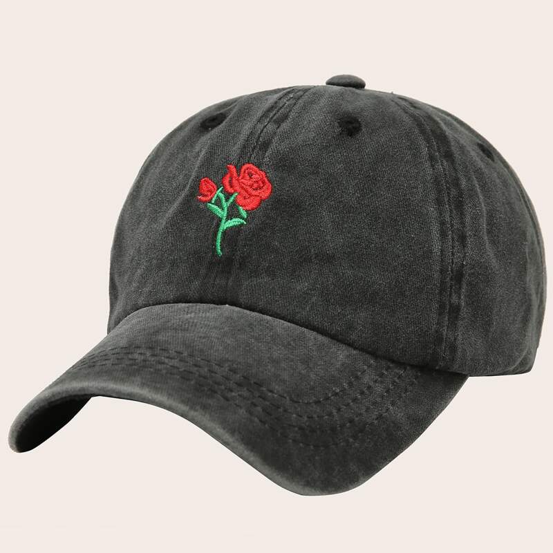 

Guys Floral Embroidery Baseball Cap, Black