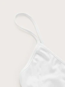 SHEIN EZwear 素色羅紋針織吊帶上衣 - 白色 - 查看 4