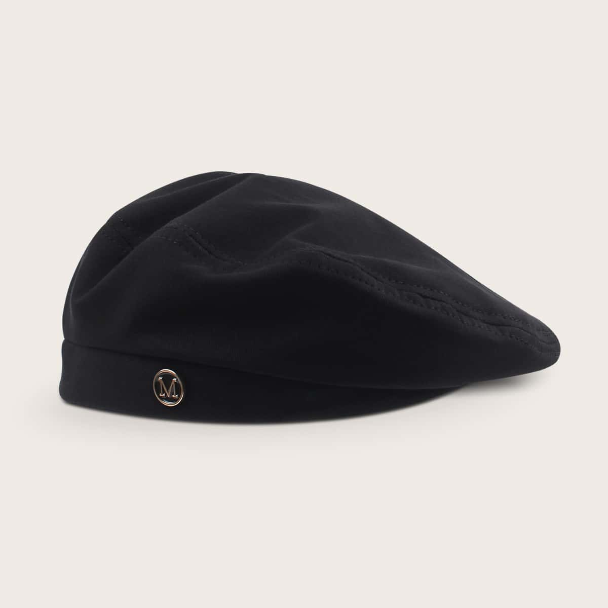 

Metal Letter Decor Beret, Black