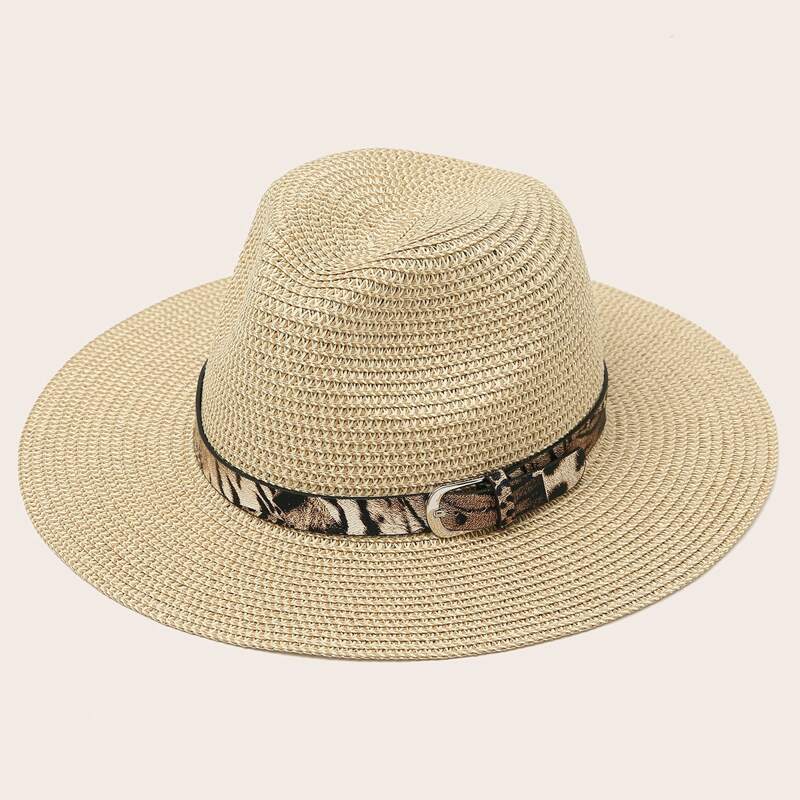 

Belt Decor Straw Hat, Multicolor