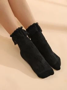 蕾絲邊襪子 - 黑色 - 查看 2