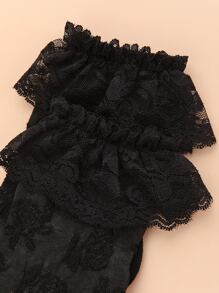 蕾絲邊襪子 - 黑色 - 查看 3