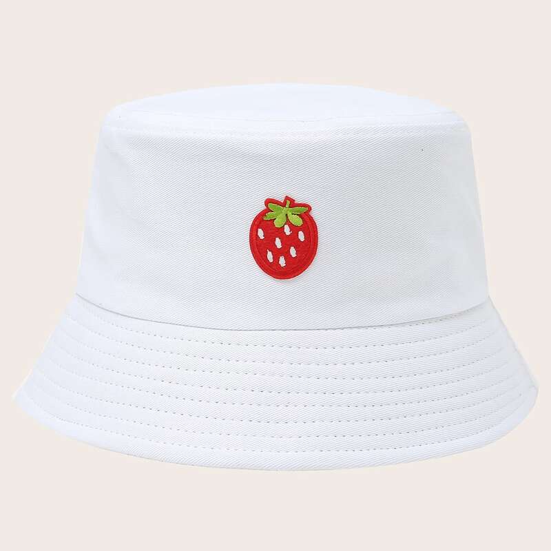 

Strawberry Embroidery Bucket Hat, White