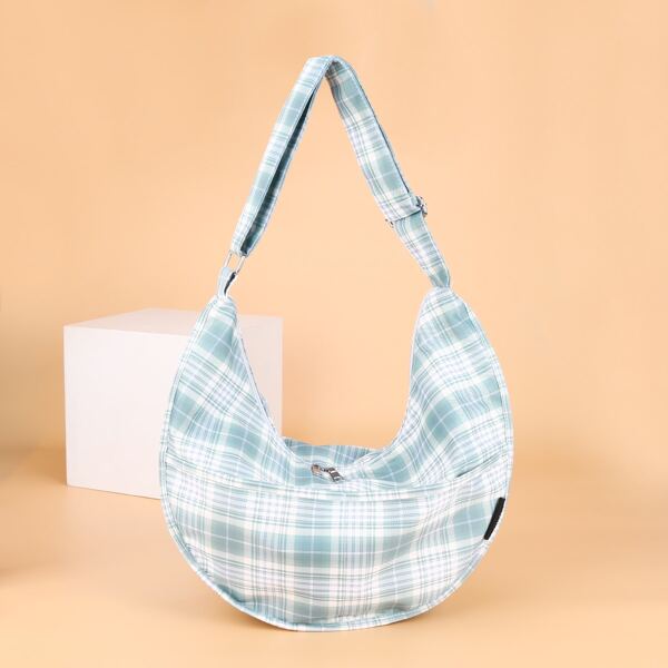 

Plaid Pattern Baguette Bag, Green