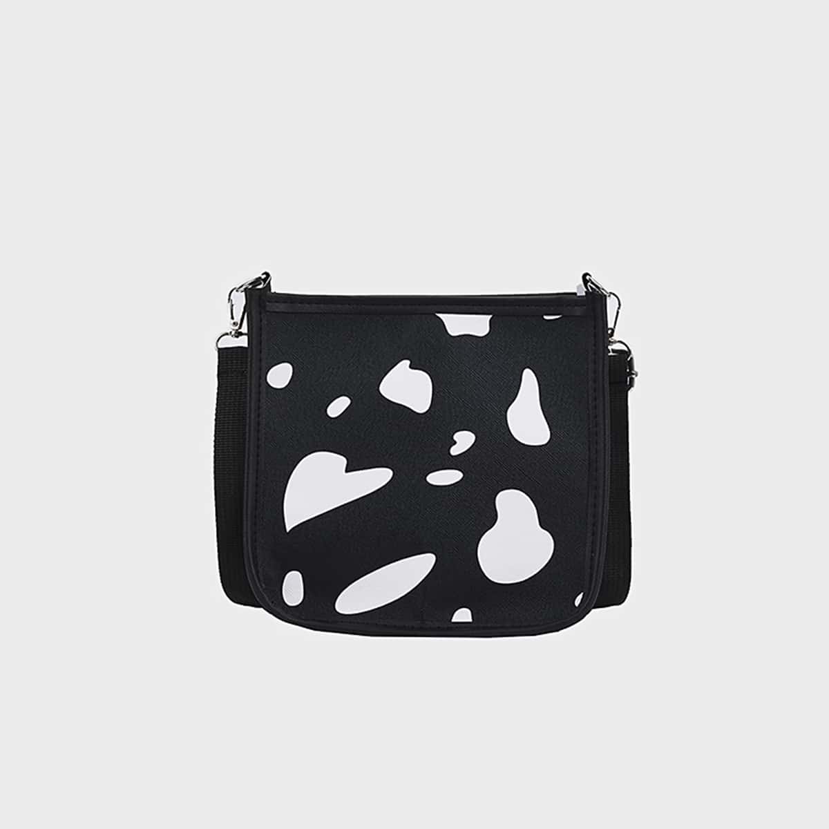 

Cow Print Crossbody Bag, Black and white