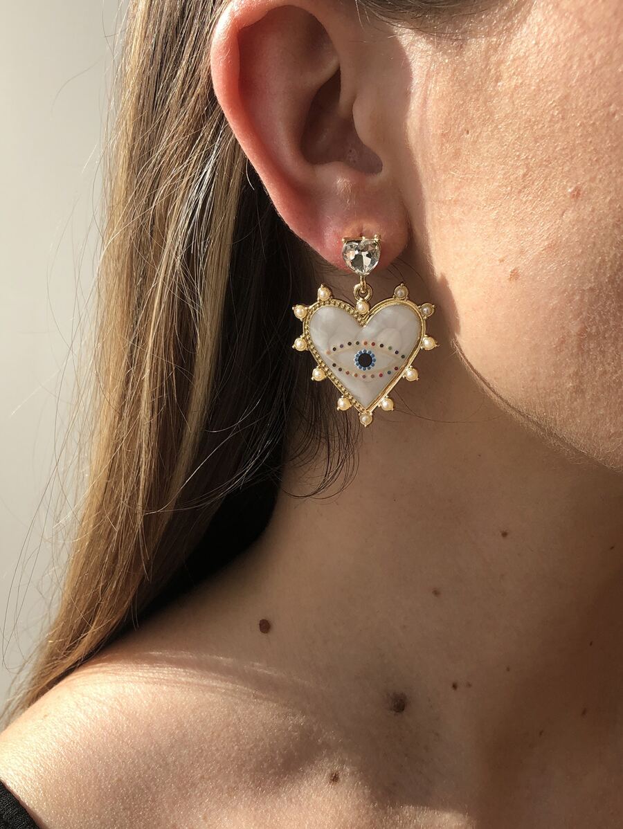 Pendientes con corazón - Blanco - Ver 1