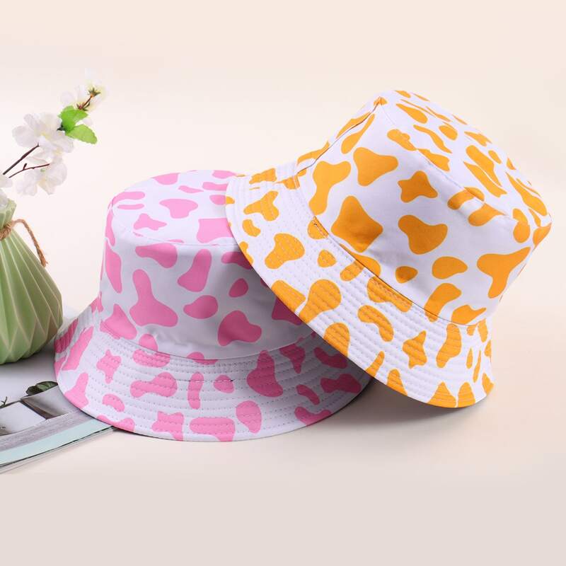 

2pcs Cow Print Bucket Hat, Multicolor