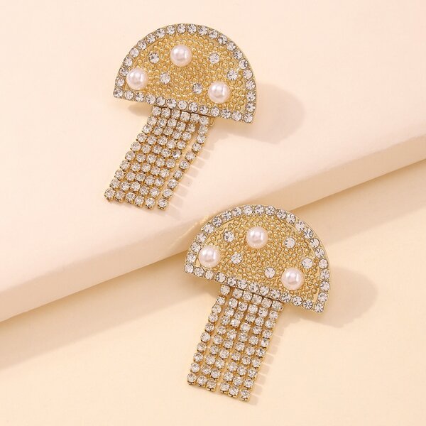 

Rhinestone Tassel Decor Earrings, Gold