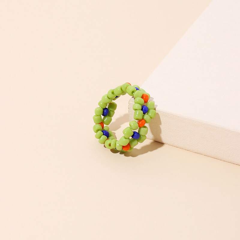 

Flower Beaded Ring, Green
