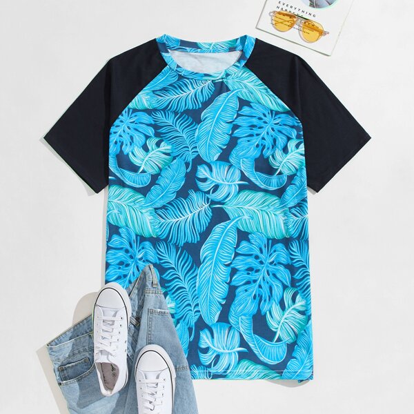 

Men Tropical Print Raglan Sleeve Tee, Multicolor