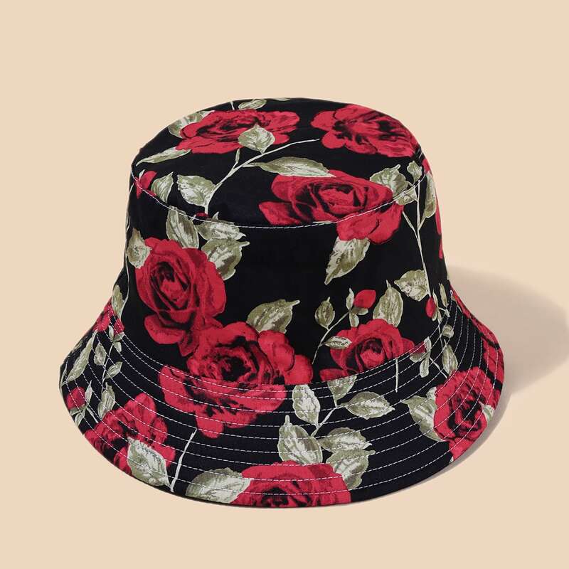 

Floral Print Reversible Bucket Hat, Black