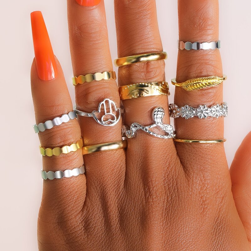 

13pcs Serpentine & Flower Ring, Multicolor