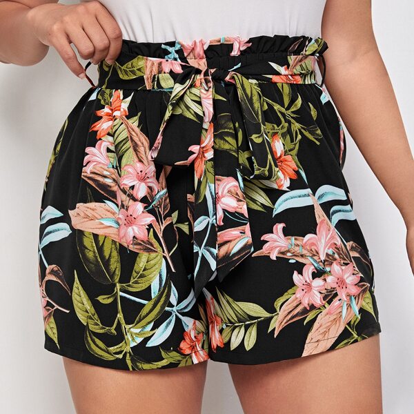 

Plus Paperbag Waist Belted Floral Shorts, Multicolor