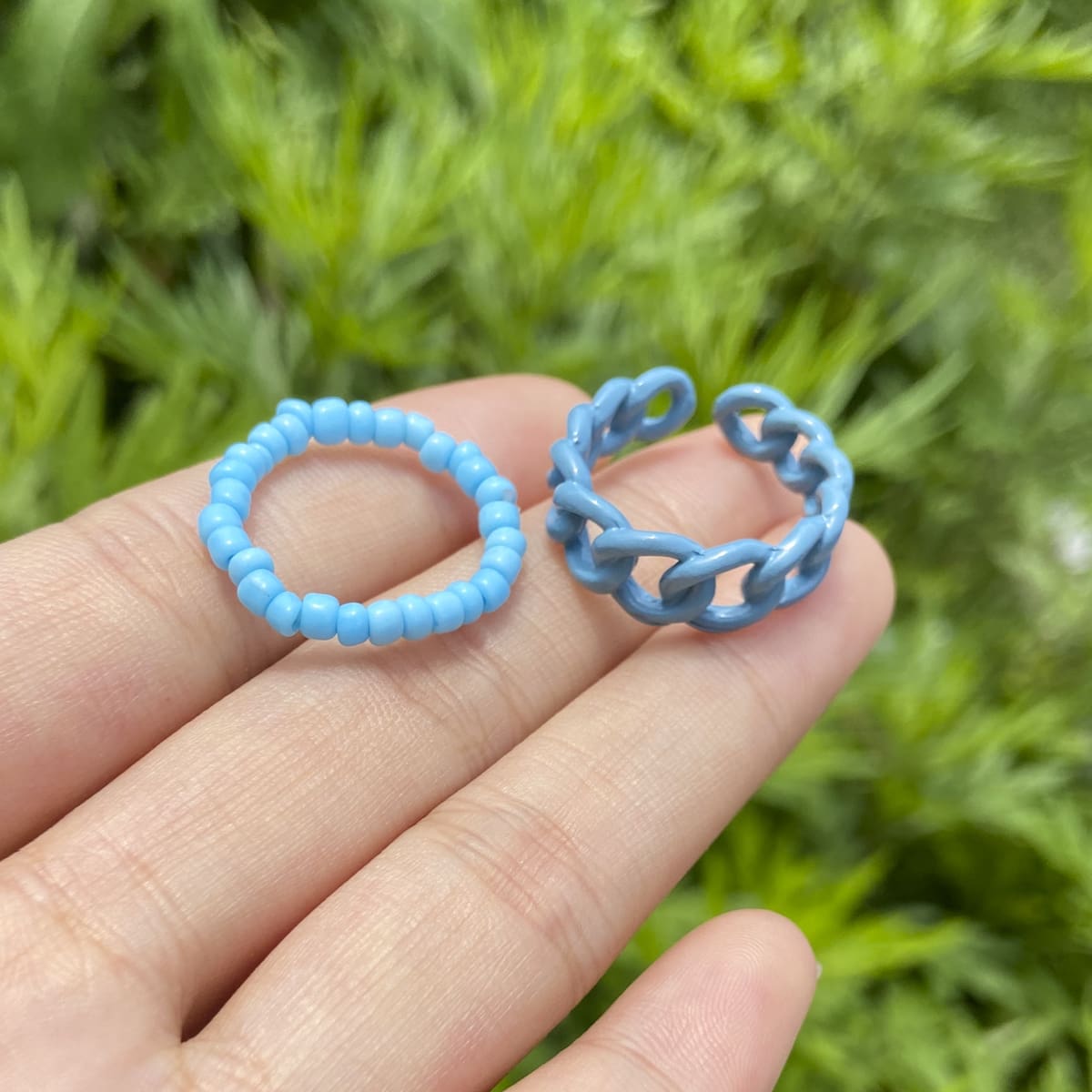 

2pcs Chain & Beaded Ring, Blue
