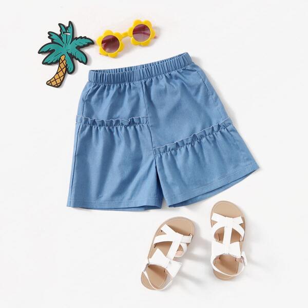 

Toddler Girls Frill Trim Denim Shorts, Medium wash