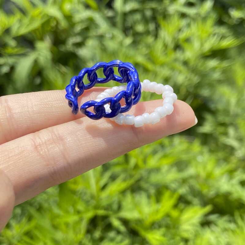 

2pcs Chain & Beaded Ring, Multicolor