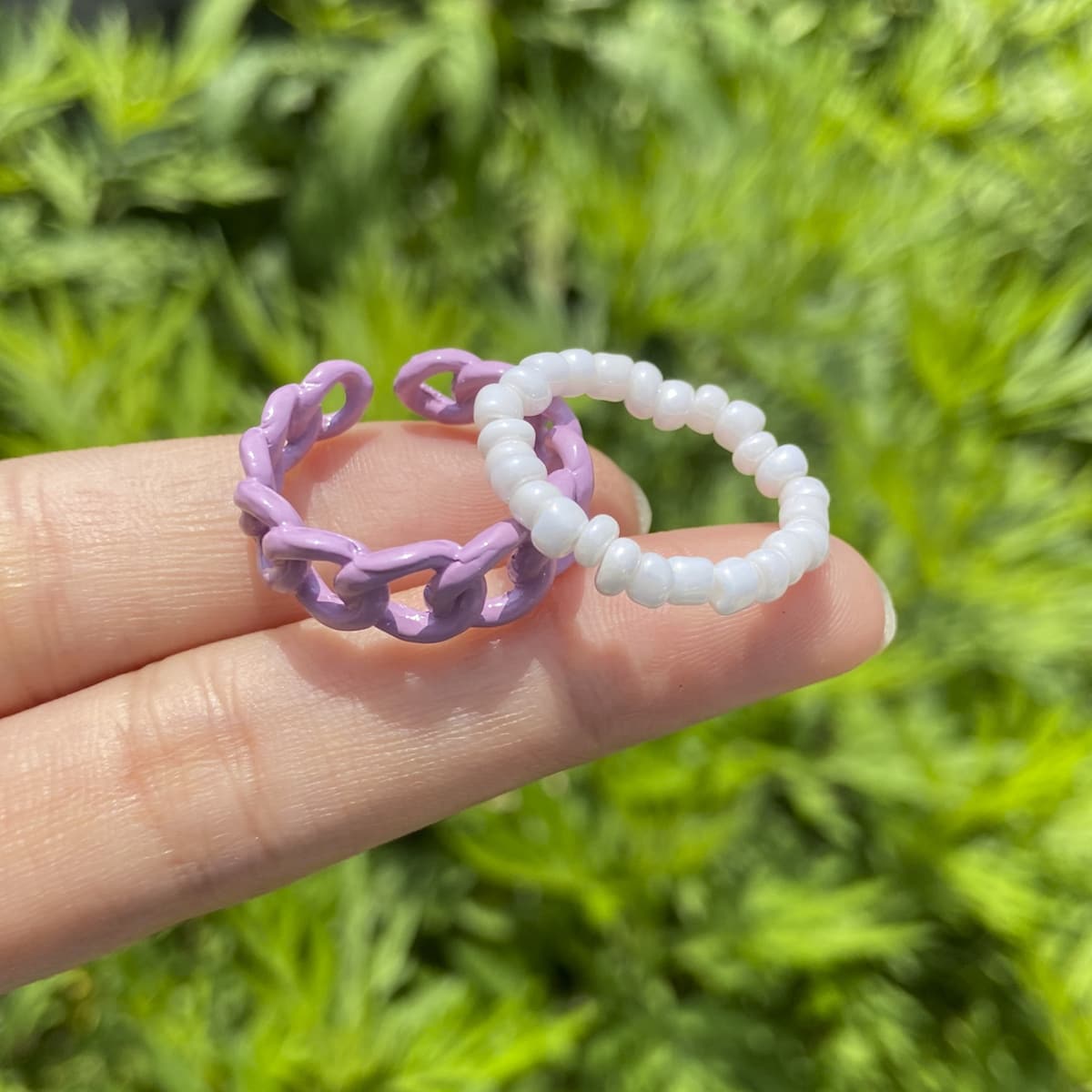 

2pcs Chain & Beaded Ring, Purple