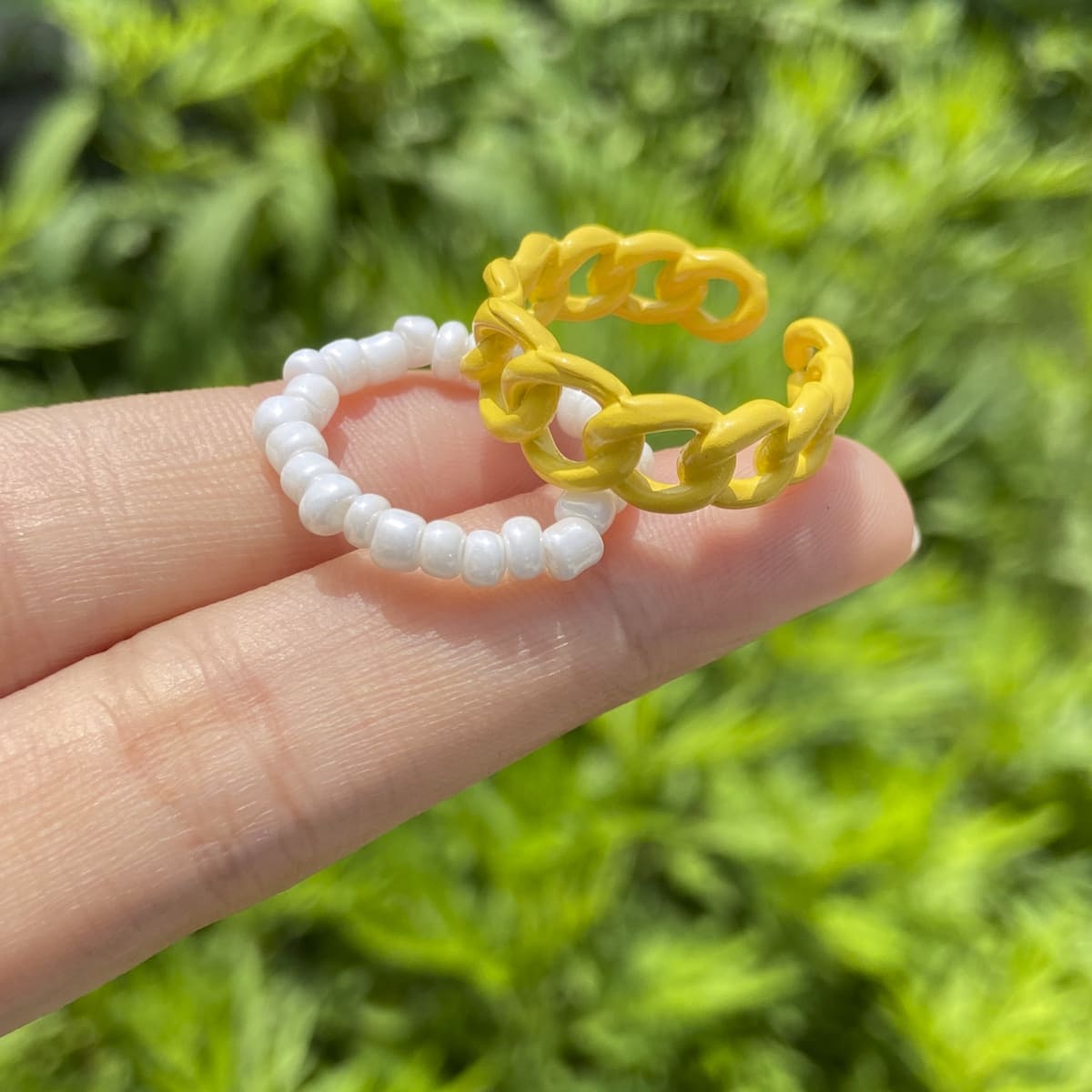 

2pcs Chain & Beaded Ring, Multicolor