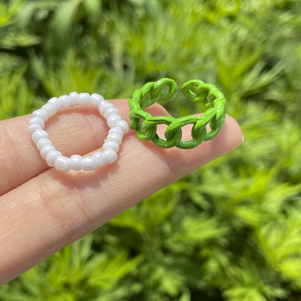 

2pcs Chain & Beaded Ring, Multicolor