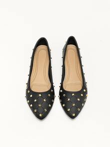 鉚釘裝飾芭蕾平底鞋 - 黑色 - 查看 2