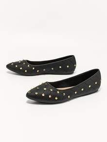 鉚釘裝飾芭蕾平底鞋 - 黑色 - 查看 4