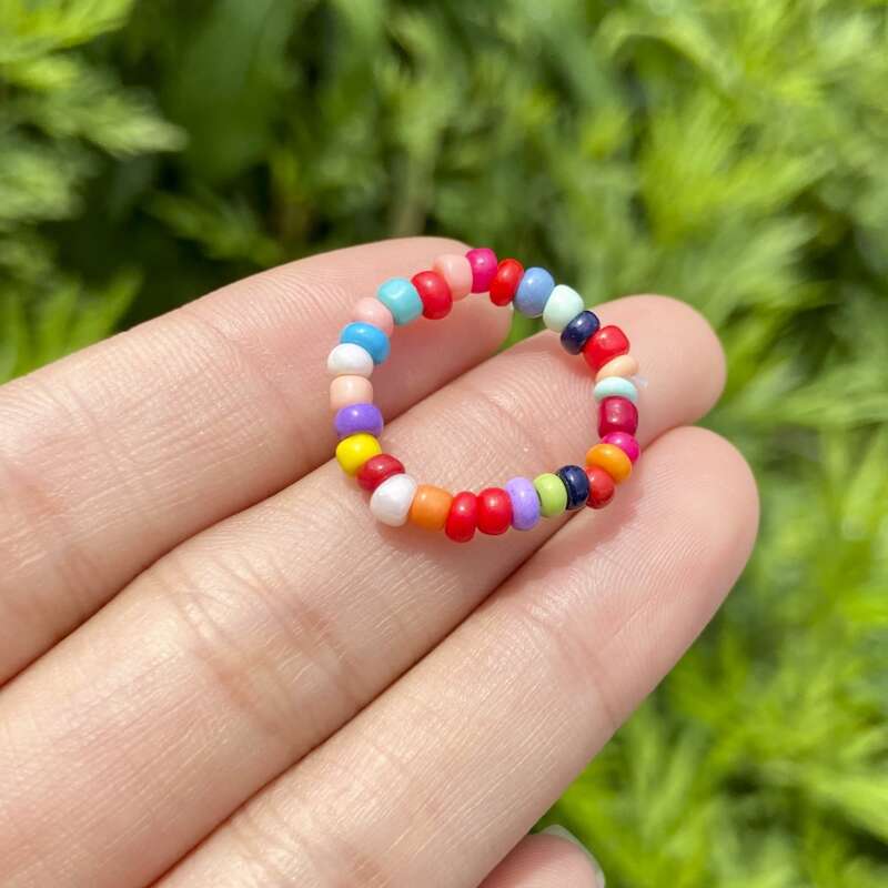 

1pc Colorful Beaded Ring, Multicolor