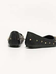 鉚釘裝飾芭蕾平底鞋 - 黑色 - 查看 6
