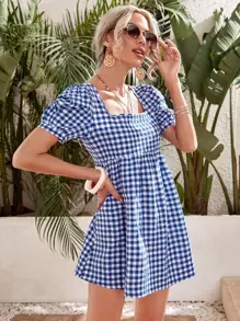 Soleia Đầm Kẻ sọc Giải trí - Xanh và trắng - Xem 4