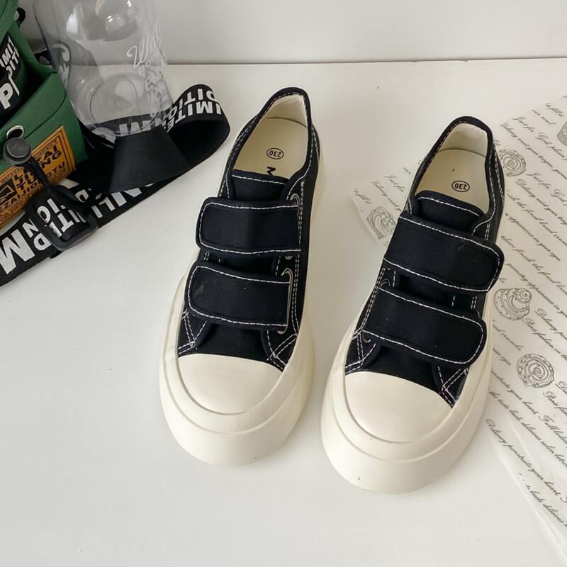 

Solid Velcro Canvas Sneakers, Black